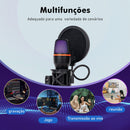 Microfone de Mesa USB RGB – Cancelamento de Ruído, 48KHz, Tripé Ajustável, Plug & Play para Gamers e Streamers