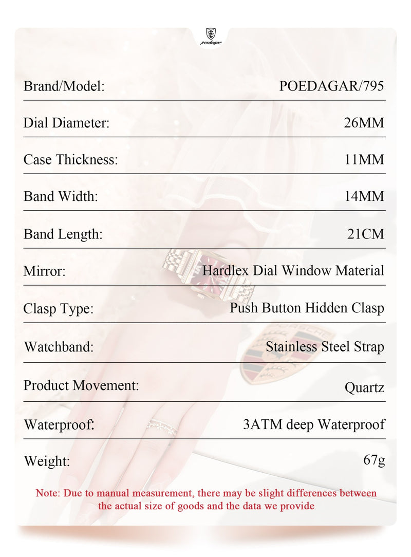 Relógio Feminino de Luxo Poedagar – Quartzo, Diamante, À Prova D’Água, Aço Inoxidável + Caixa Premium