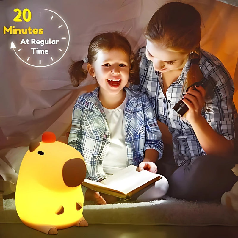 Luminária Capivara LED Noturna – Recarregável USB, Toque, Luz Suave Sleep Night TikTok