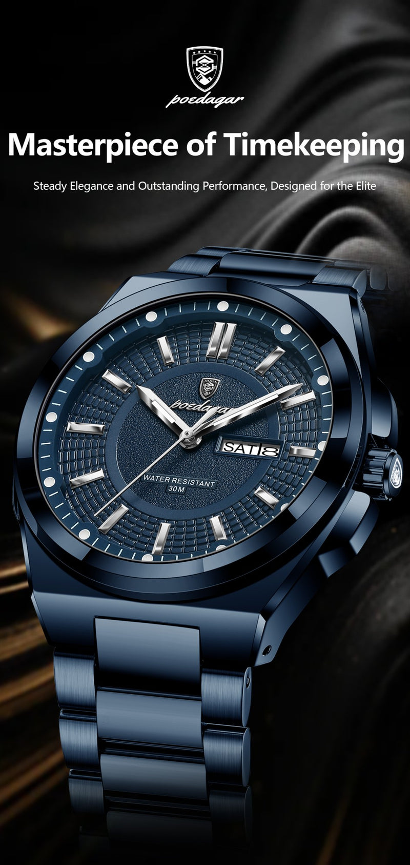 Relógio Masculino Poedagar Esporte Luxo – Quartzo, Aço Inoxidável, À Prova D’Água