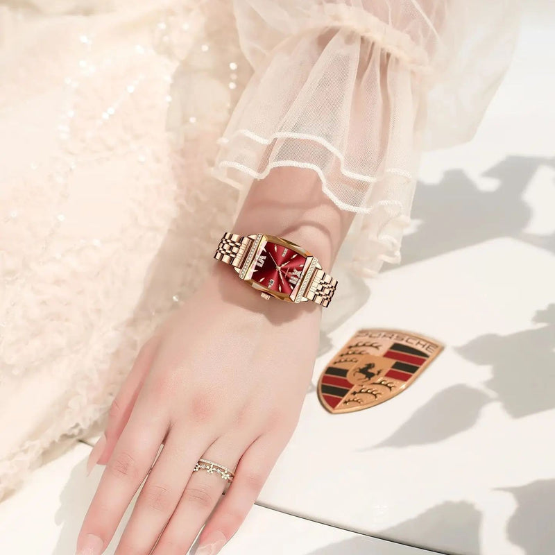 Relógio Feminino de Luxo Poedagar – Quartzo, Diamante, À Prova D’Água, Aço Inoxidável + Caixa Premium