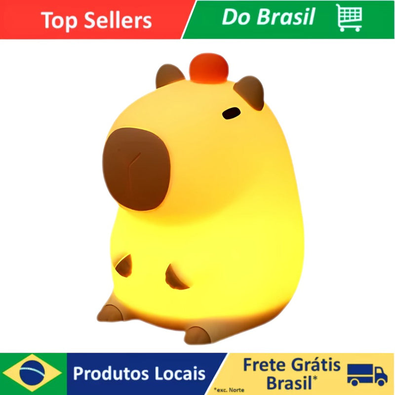 Luminária Capivara LED Noturna – Recarregável USB, Toque, Luz Suave Sleep Night TikTok
