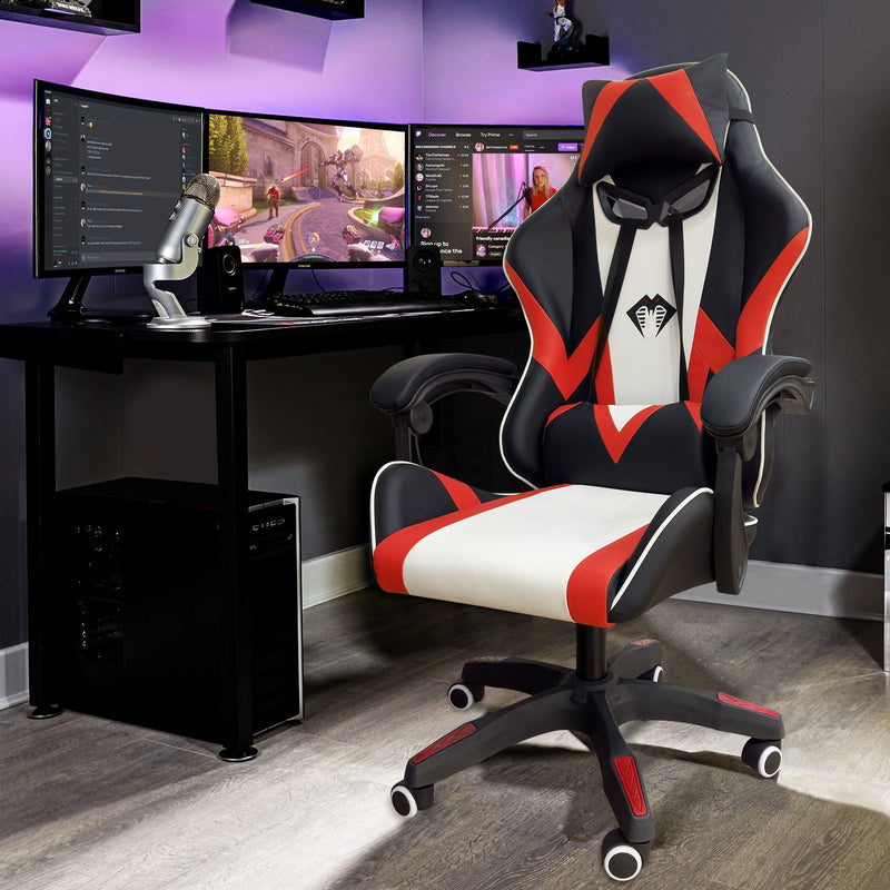 Cadeira de Jogos Python Fly – Ergonômica Profissional, Couro Respirável, Apoio Lombar, Rodas 360°