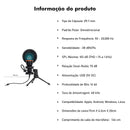 Microfone de Mesa USB RGB – Cancelamento de Ruído, 48KHz, Tripé Ajustável, Plug & Play para Gamers e Streamers