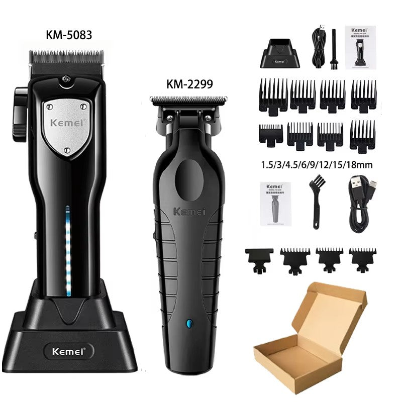 Kit Profissional de Corte de Cabelo Kemei – Aparador e Barbeador Elétrico Masculino KM-2299 / KM-2026 / KM-5083