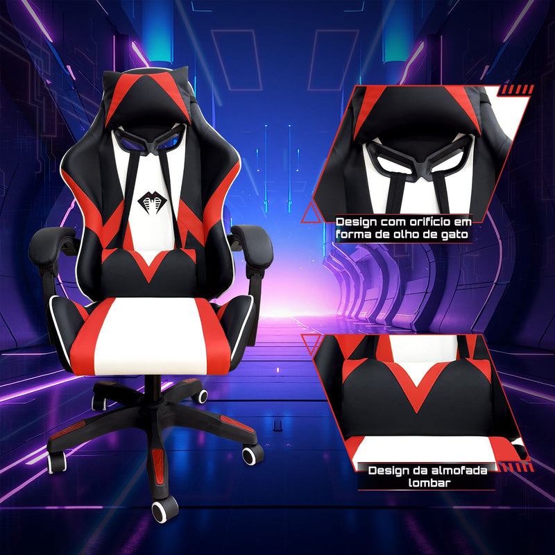 Cadeira de Jogos Python Fly – Ergonômica Profissional, Couro Respirável, Apoio Lombar, Rodas 360°