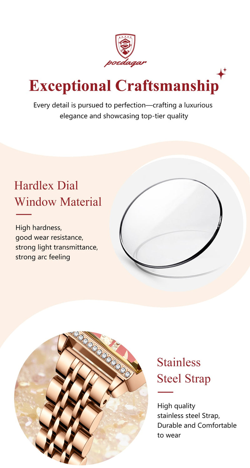 Relógio Feminino de Luxo Poedagar – Quartzo, Diamante, À Prova D’Água, Aço Inoxidável + Caixa Premium