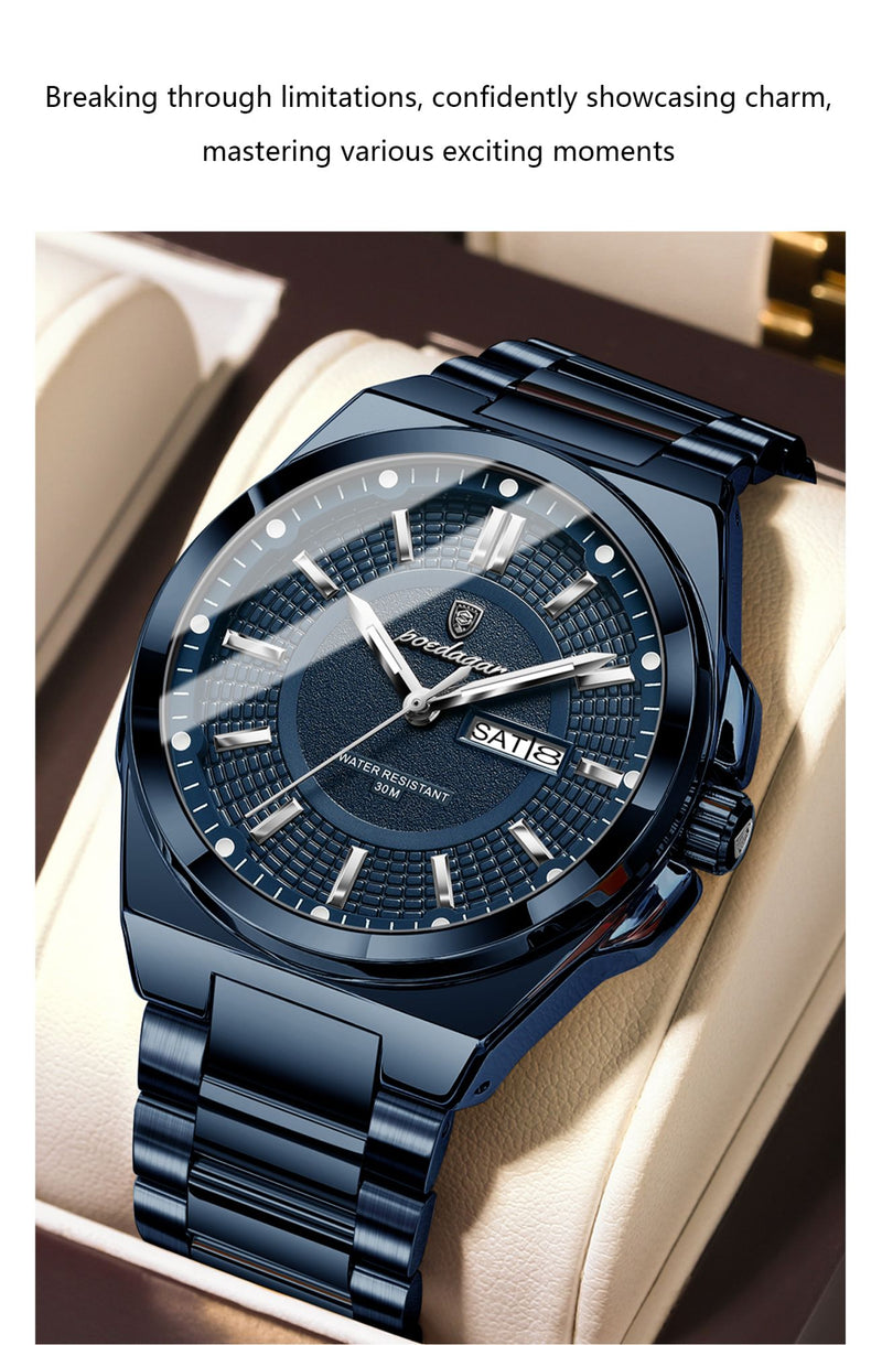 Relógio Masculino Poedagar Esporte Luxo – Quartzo, Aço Inoxidável, À Prova D’Água