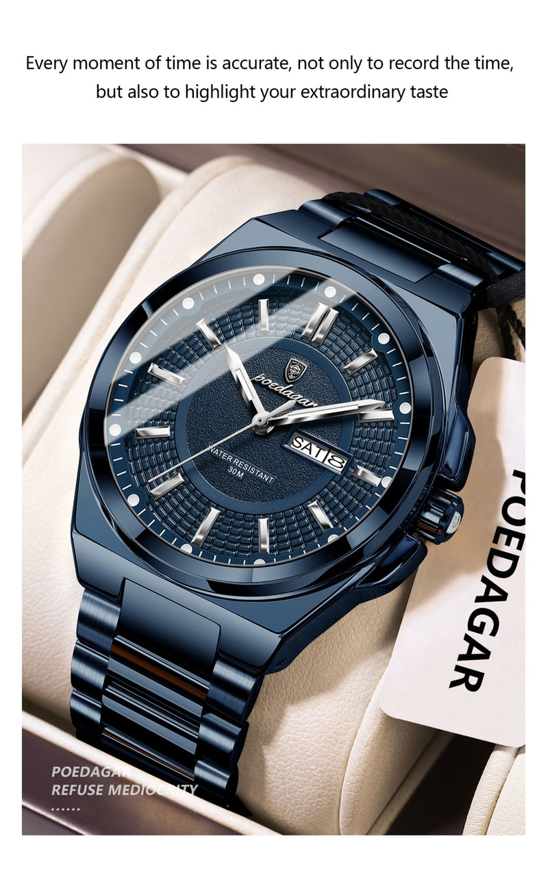 Relógio Masculino Poedagar Esporte Luxo – Quartzo, Aço Inoxidável, À Prova D’Água