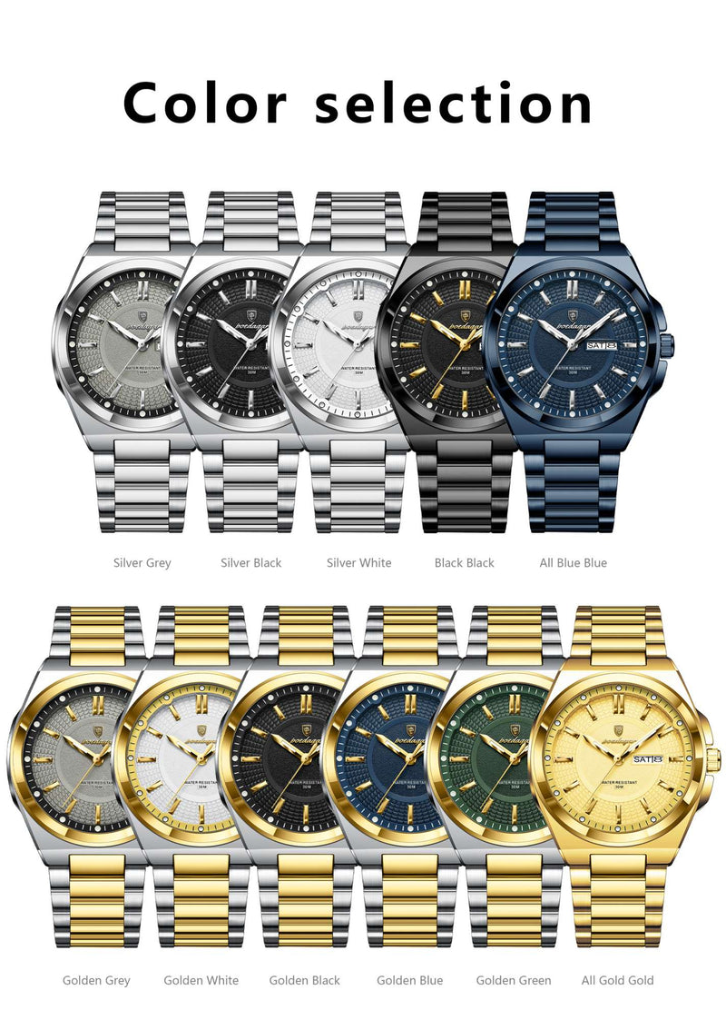 Relógio Masculino Poedagar Esporte Luxo – Quartzo, Aço Inoxidável, À Prova D’Água