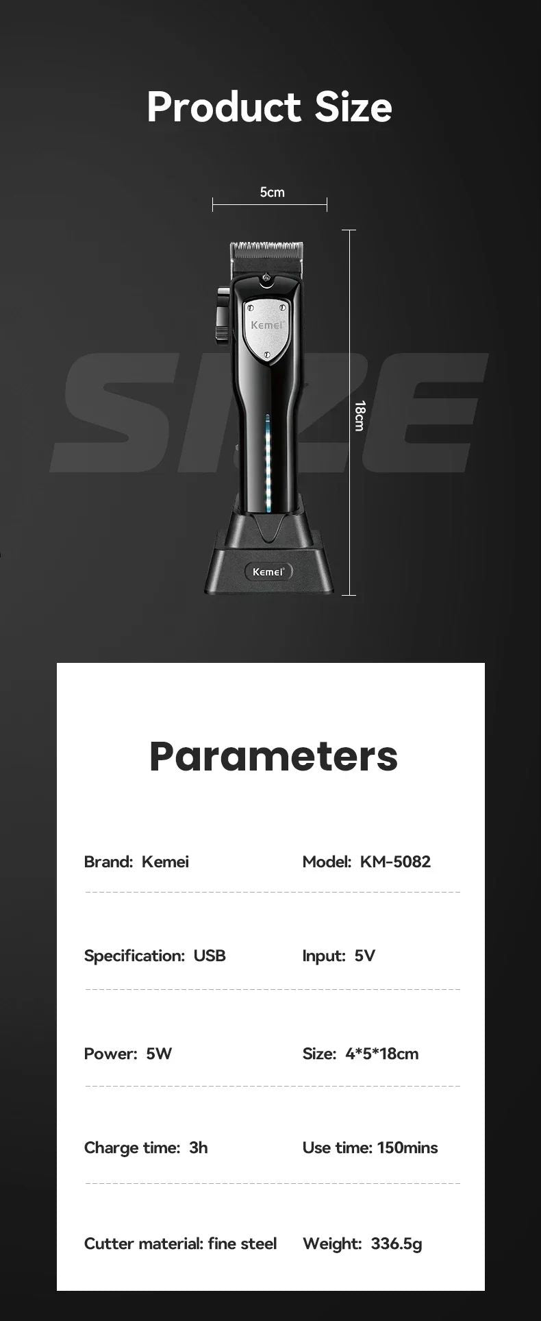 Kit Profissional de Corte de Cabelo Kemei – Aparador e Barbeador Elétrico Masculino KM-2299 / KM-2026 / KM-5083