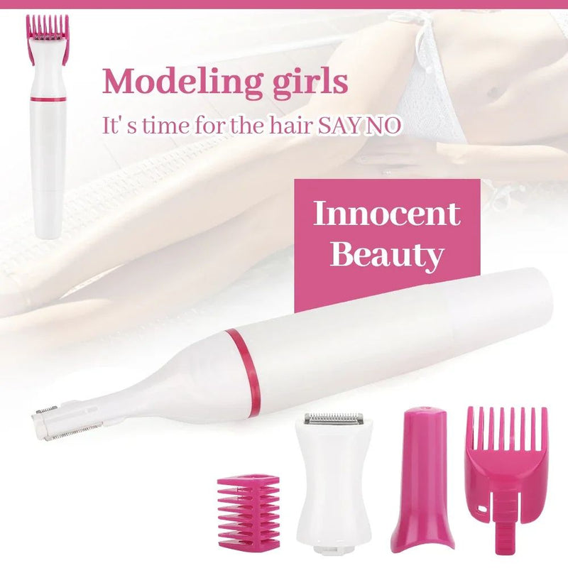 Depilador Elétrico 5 em 1 – Aparador, Navalha e Clipper Feminino para Corpo, Axila, Biquíni e Pernas