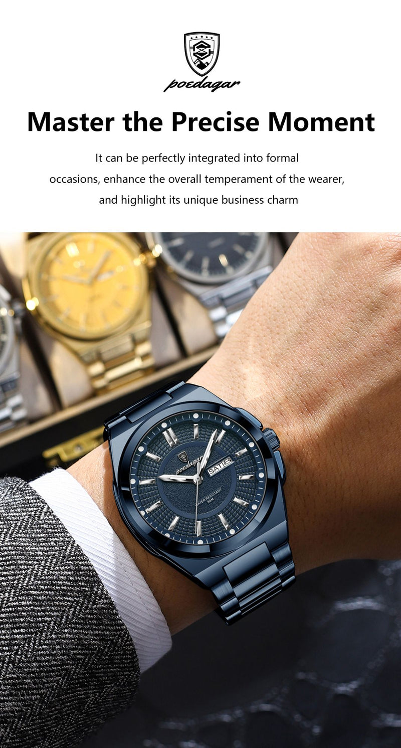 Relógio Masculino Poedagar Esporte Luxo – Quartzo, Aço Inoxidável, À Prova D’Água