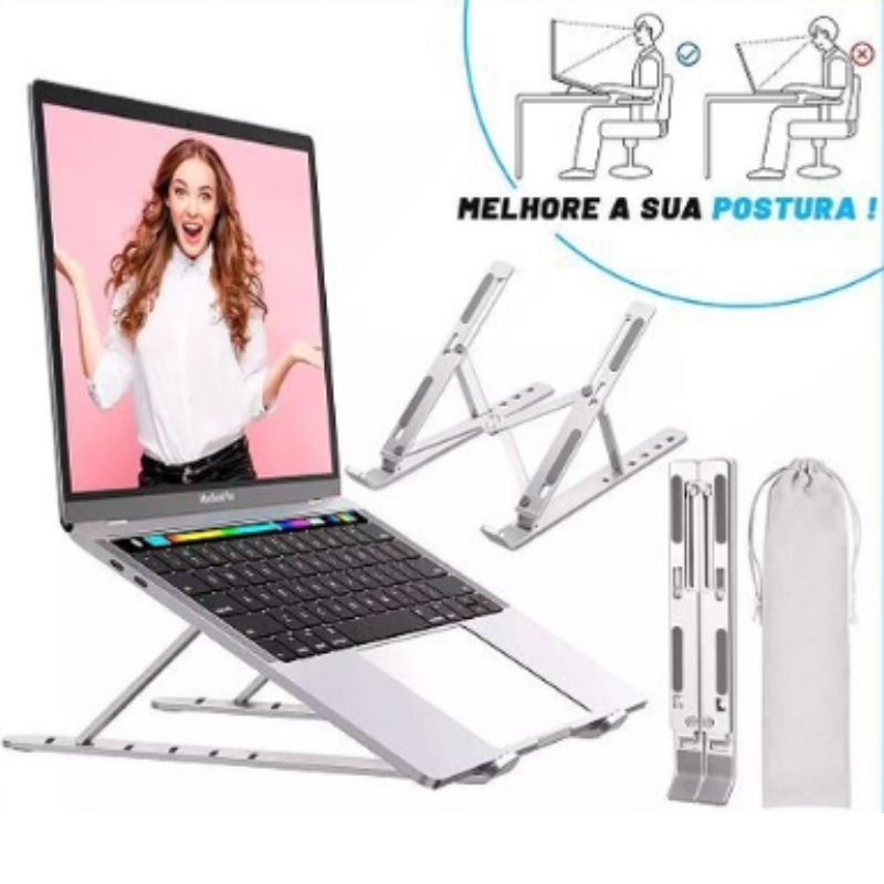 Suporte Ajustável de Alumínio para Notebook e MacBook – Ergonomia para Escritório