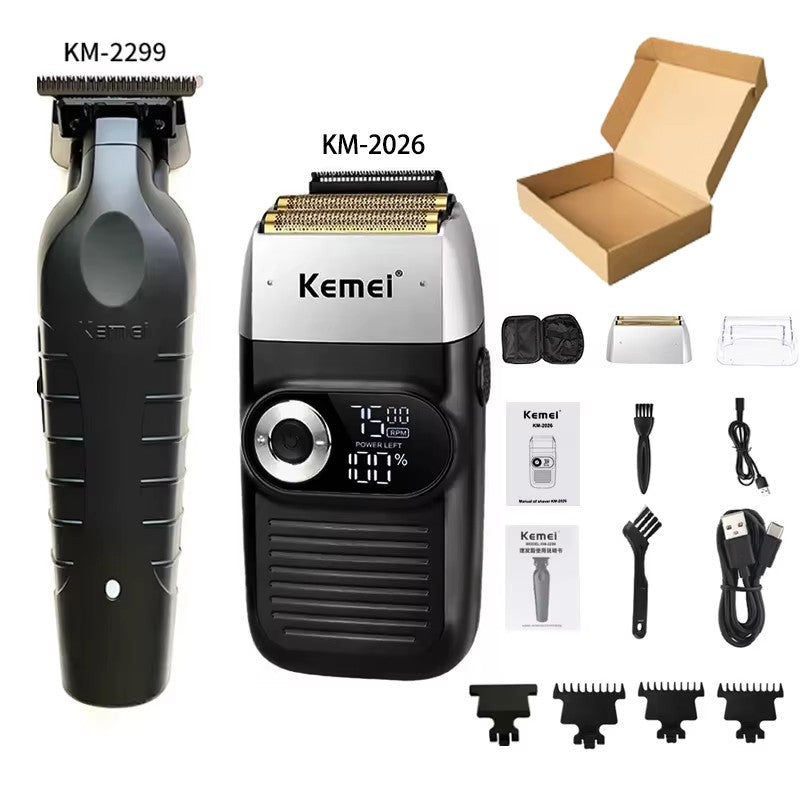 Kit Profissional de Corte de Cabelo Kemei – Aparador e Barbeador Elétrico Masculino KM-2299 / KM-2026 / KM-5083