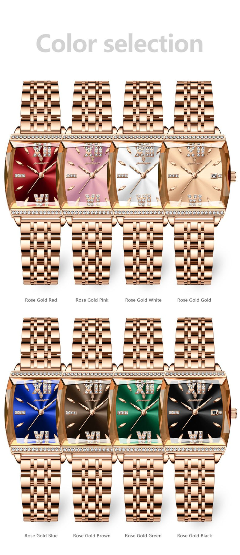 Relógio Feminino de Luxo Poedagar – Quartzo, Diamante, À Prova D’Água, Aço Inoxidável + Caixa Premium