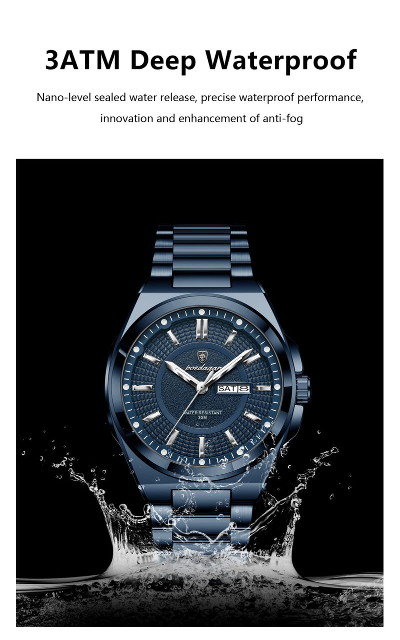 Relógio Masculino Poedagar Esporte Luxo – Quartzo, Aço Inoxidável, À Prova D’Água