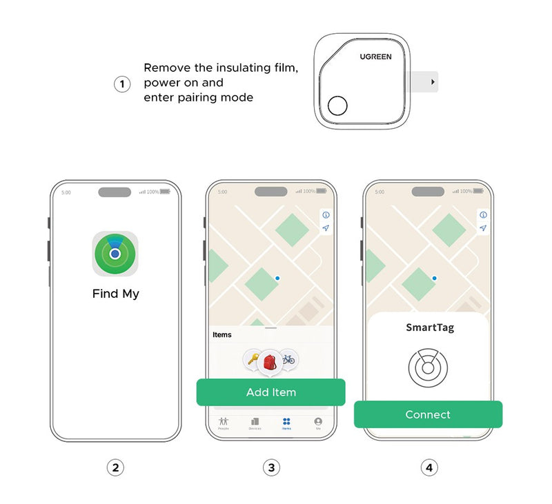 UGREEN Smart Bluetooth Tracker – Localizador de Chaves e Itens, Compatível com Apple Find My (iOS), Bateria até 2 Anos
